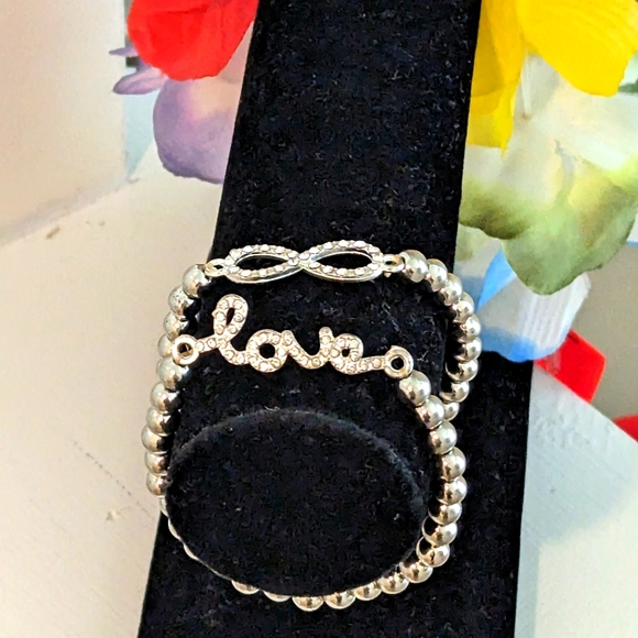 boutique Jewelry - Bracelet Set Love Infinity Duo Beaded In Silver w/Accents Stretchy